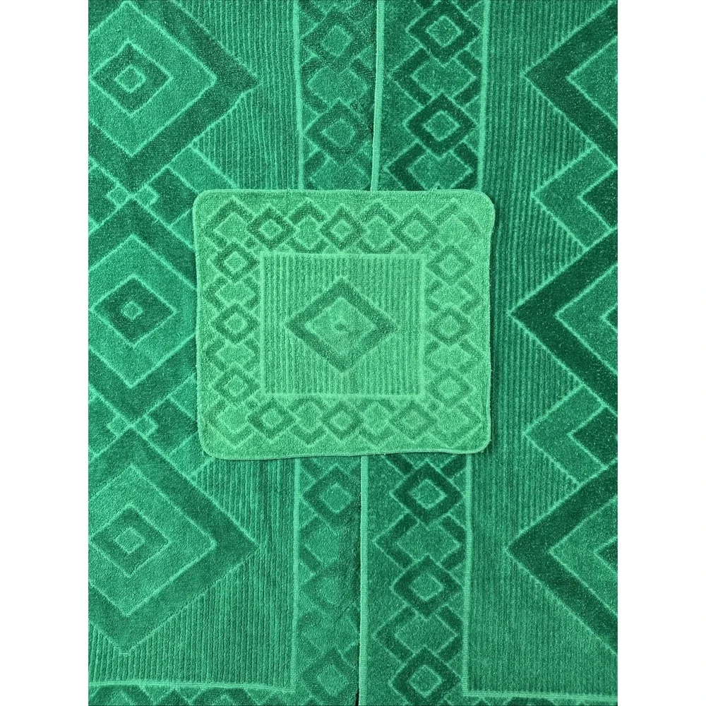 Vintage Dundee Green Fringed Towel Set‎ 2 Bath & 1 Washcloth Texture 100% Cotton